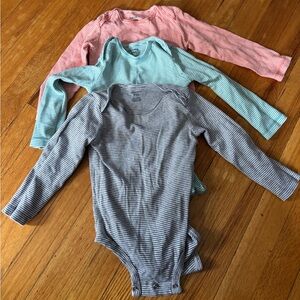 Striped Long Sleeve Baby Bodysuit Trio - orange, Mint, Gray